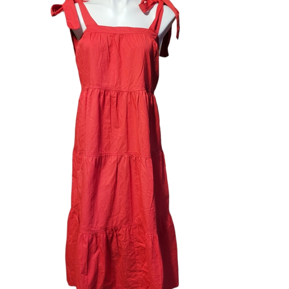 NWT Free Assembly Tie Shoulder Maxi Cotton Dress Long Red Tiered Size Small